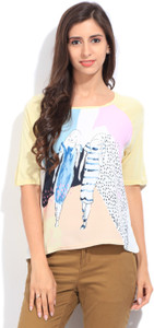 United Colors of Benetton Graphic Print Women's Round Neck Yellow T-Shirt