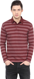 Hypernation Striped Men's Polo Neck Maroon T-Shirt