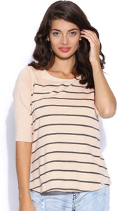 Cult Fiction Striped Women's Scoop Neck Orange T-Shirt