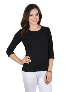 SayItLoud Solid Women's Round Neck Black T-Shirt