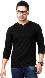 Top Notch Solid Men's Henley Black T-Shirt