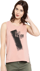 Cult Fiction Printed Women's Round Neck Pink T-Shirt
