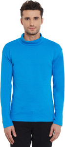 Hypernation Solid Men's Turtle Neck Blue T-Shirt