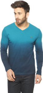 Gritstones Solid Men's V-neck Blue T-Shirt