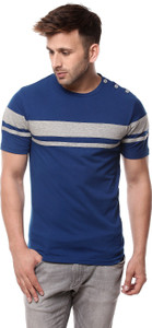Gritstones Solid Men's Round Neck Blue, Grey T-Shirt