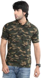 Difference of Opinion Military Camouflage Men's Polo Neck Green T-Shirt