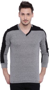 Campus Sutra Solid Men V-neck Grey T-Shirt