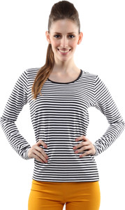 Miss Chase Casual Full Sleeve Striped Women's Black, White Top