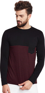 Hypernation Striped Men's Round Neck Black, Red T-Shirt