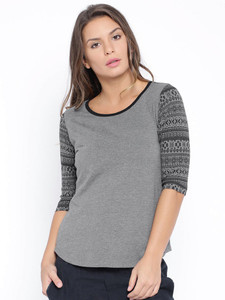 Cult Fiction Solid Women's Scoop Neck Grey T-Shirt