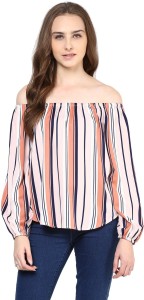 harpa casual full sleeve striped women pink top
