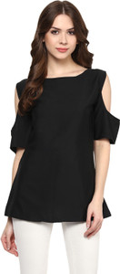 Ziyaa Casual Short Sleeve Solid Women's Black Top
