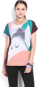 United Colors of Benetton Casual Short Sleeve Printed Women's Purple top