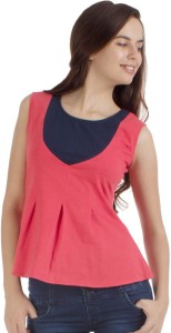 Veakupia Casual Sleeveless Solid Women's Pink Top