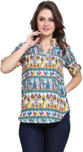 Myshka Casual Short Sleeve Printed Women's Multicolor Top
