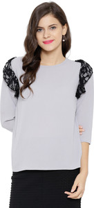 Sassafras Casual 3/4th Sleeve Solid Women's Grey, Black Top
