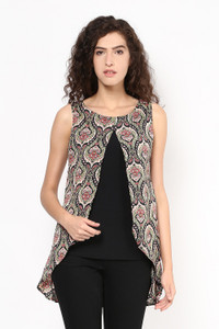 Martini Casual Sleeveless Printed Women's Black Top