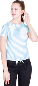 khhalisi Casual Short Sleeve Striped Women's Blue, White Top
