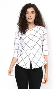 Martini Casual 3/4th Sleeve Checkered Women's Black, White Top