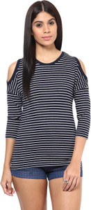 Hypernation Casual 3/4th Sleeve Striped Women's Blue, White Top