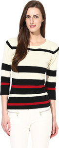 Manola Casual 3/4th Sleeve Striped Women's Beige, Black, Maroon Top