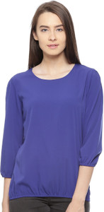 Vvoguish Casual 3/4th Sleeve Solid Women's Blue Top
