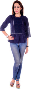 Goodwill Impex Casual 3/4th Sleeve Solid Women's Blue Top