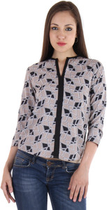 Vvoguish Casual 3/4th Sleeve Geometric Print Women's Black Top