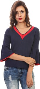 MadeinMyIndia Casual 3/4th Sleeve Woven Women's Blue Top