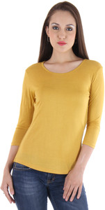 Vvoguish Casual 3/4th Sleeve Solid Women's Yellow Top