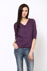 Harpa Casual 3/4th Sleeve Polka Print Women's Purple Top