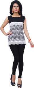 Ziyaa Casual Sleeveless Printed Women's Black Top