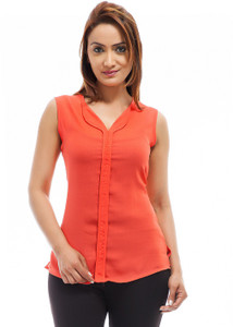 Femninora Casual Sleeveless Solid Women's Red Top