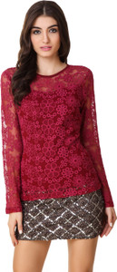 Texco Casual Full Sleeve Self Design Women's Maroon Top