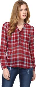 Harpa Casual Full Sleeve Striped Women's Maroon Top