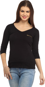 Cation Casual 3/4th Sleeve Solid Women's Black Top