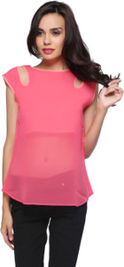 Delfe Casual Sleeveless Solid Women's Pink Top