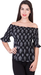 Khhalisi Party 3/4th Sleeve Printed Women's Black Top