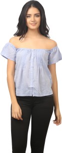 MansiCollections Casual Short Sleeve Solid Women's Blue Top