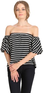 ZOEFEMME Casual Short Sleeve Striped Women's Black, White Top