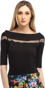 Cation Casual 3/4th Sleeve Solid Women's Black Top