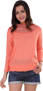 BuyNewTrend Casual 3/4th Sleeve Solid Women's Orange Top