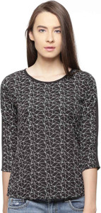 Vvoguish Casual 3/4th Sleeve Printed Women's Black Top