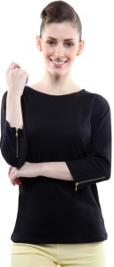 Miss Chase Casual 3/4th Sleeve Solid Women's Black Top