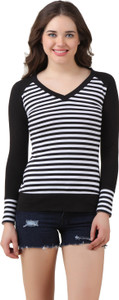 Texco Casual Full Sleeve Solid Women's Black, White Top