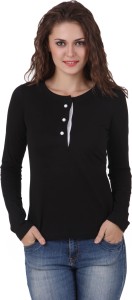 Texco Casual Full Sleeve Solid Women's Black, White Top