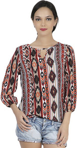 Mask Lifestyle Casual 3/4th Sleeve Printed Women's Multicolor Top