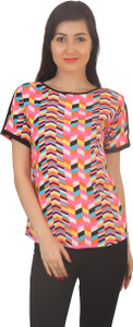 Funku Fashion Casual Short Sleeve Geometric Print Women's Multicolor Top