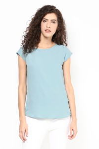 Martini Casual Short Sleeve Solid Women's Blue Top