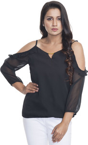 A Luv Ya Casual 3/4th Sleeve Solid Women's Black Top